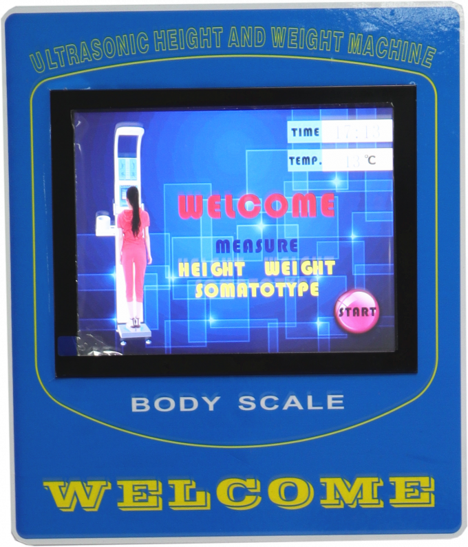 bmi coin body height weight fat scale machine ,with blood pressure machine, height weighing scale with printer